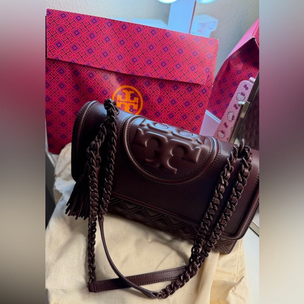 Tory Burch Fleming Quilted Convertible Shoulder Bag Wine